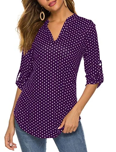 3/4-Sleeve Henley Tunic Top, Purple